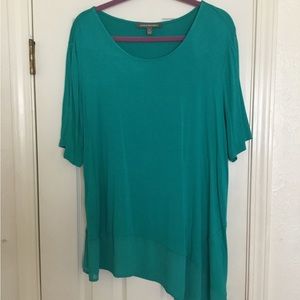 Kate & Mallory Green Knit & Chiffon Asymmetrical Tunic Top -2X